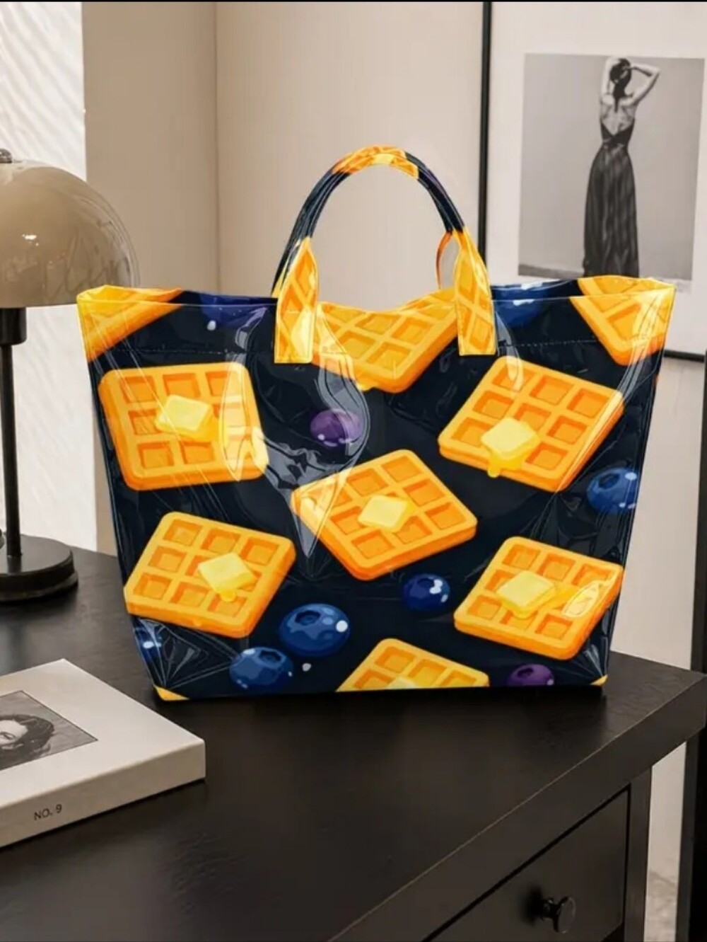Cute Waffle Butter Tote Large PVC Daily Commute Hand Bag